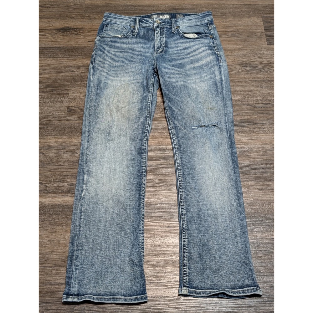 BKE Jake Bootcut Jeans Mens 34S Light Wash Distressed Blue Denim 34 x 30